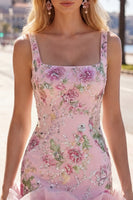 Load image into Gallery viewer, Sparkly Pink Floral Beaded Tight Short Homecoming Dress with Ruffles