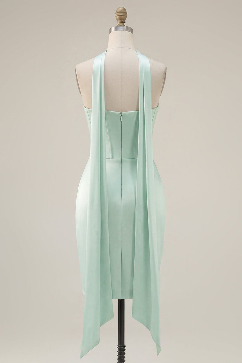 Load image into Gallery viewer, Mint Tight Ruched Strapless Corset Short Homecoming Dress with Slit