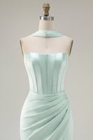 Load image into Gallery viewer, Mint Tight Ruched Strapless Corset Short Homecoming Dress with Slit