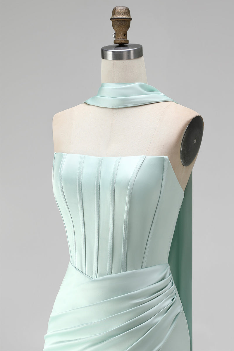 Load image into Gallery viewer, Mint Tight Ruched Strapless Corset Short Homecoming Dress with Slit