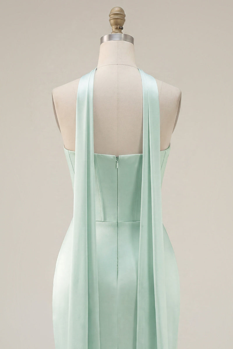 Load image into Gallery viewer, Mint Tight Ruched Strapless Corset Short Homecoming Dress with Slit