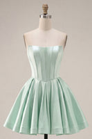 Load image into Gallery viewer, Mint A Line Strapless Corset Short Homecoming Dress