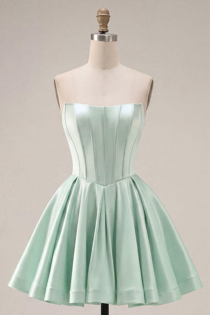 Load image into Gallery viewer, Mint A Line Strapless Corset Short Homecoming Dress