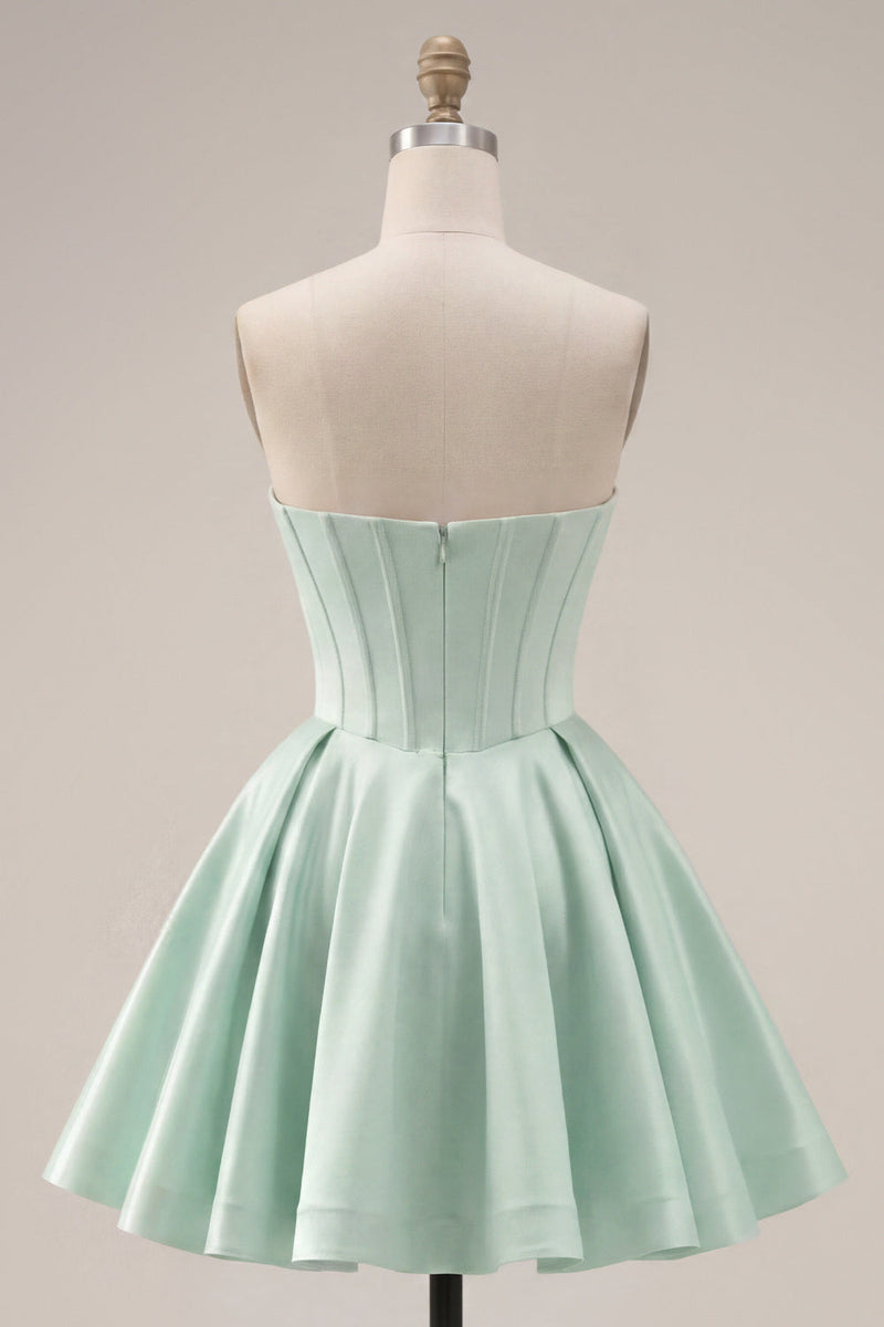 Load image into Gallery viewer, Mint A Line Strapless Corset Short Homecoming Dress