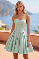 Load image into Gallery viewer, Mint A Line Strapless Corset Short Homecoming Dress