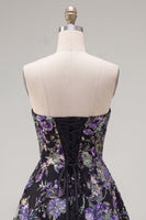 Load image into Gallery viewer, Sparkly Purple Floral A Line Beaded Short Strapless Homecoming Dress