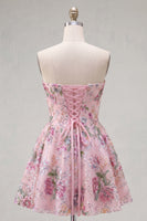 Load image into Gallery viewer, Sparkly Purple Floral A Line Beaded Short Strapless Homecoming Dress