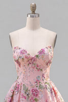Load image into Gallery viewer, Sparkly Purple Floral A Line Beaded Short Strapless Homecoming Dress