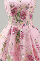 Load image into Gallery viewer, Sparkly Purple Floral A Line Beaded Short Strapless Homecoming Dress