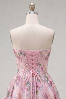 Load image into Gallery viewer, Sparkly Purple Floral A Line Beaded Short Strapless Homecoming Dress