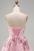 Load image into Gallery viewer, Sparkly Purple Floral A Line Beaded Short Strapless Homecoming Dress