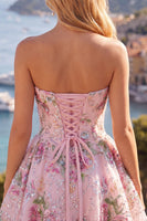 Load image into Gallery viewer, Sparkly Purple Floral A Line Beaded Short Strapless Homecoming Dress