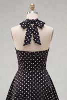 Load image into Gallery viewer, Black White Dot Halter A Line Keyhole Short Homecoming Dress
