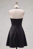 Load image into Gallery viewer, Black Halter A Line Short Homecoming Dress with Beading
