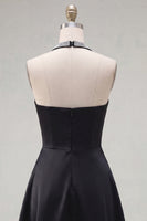 Load image into Gallery viewer, Black Halter A Line Short Homecoming Dress with Beading