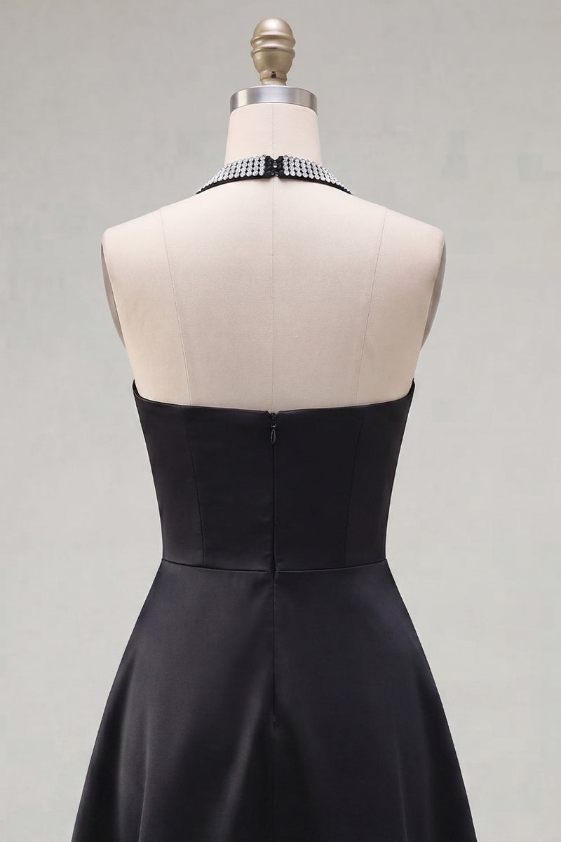 Load image into Gallery viewer, Black Halter A Line Short Homecoming Dress with Beading