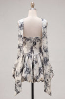 Load image into Gallery viewer, White Black Flower Strapless A Line Keyhole Short Homecoming Dress
