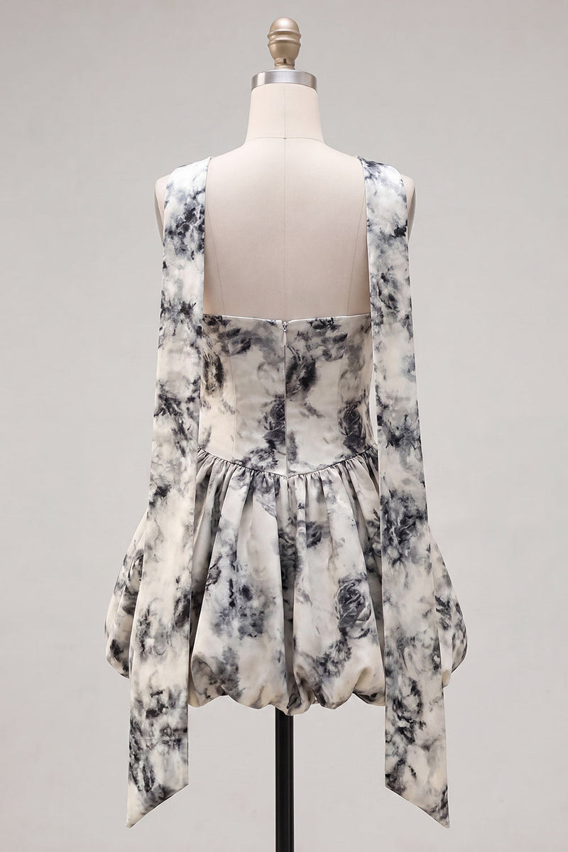 Load image into Gallery viewer, White Black Flower Strapless A Line Keyhole Short Homecoming Dress