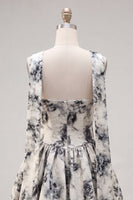 Load image into Gallery viewer, White Black Flower Strapless A Line Keyhole Short Homecoming Dress