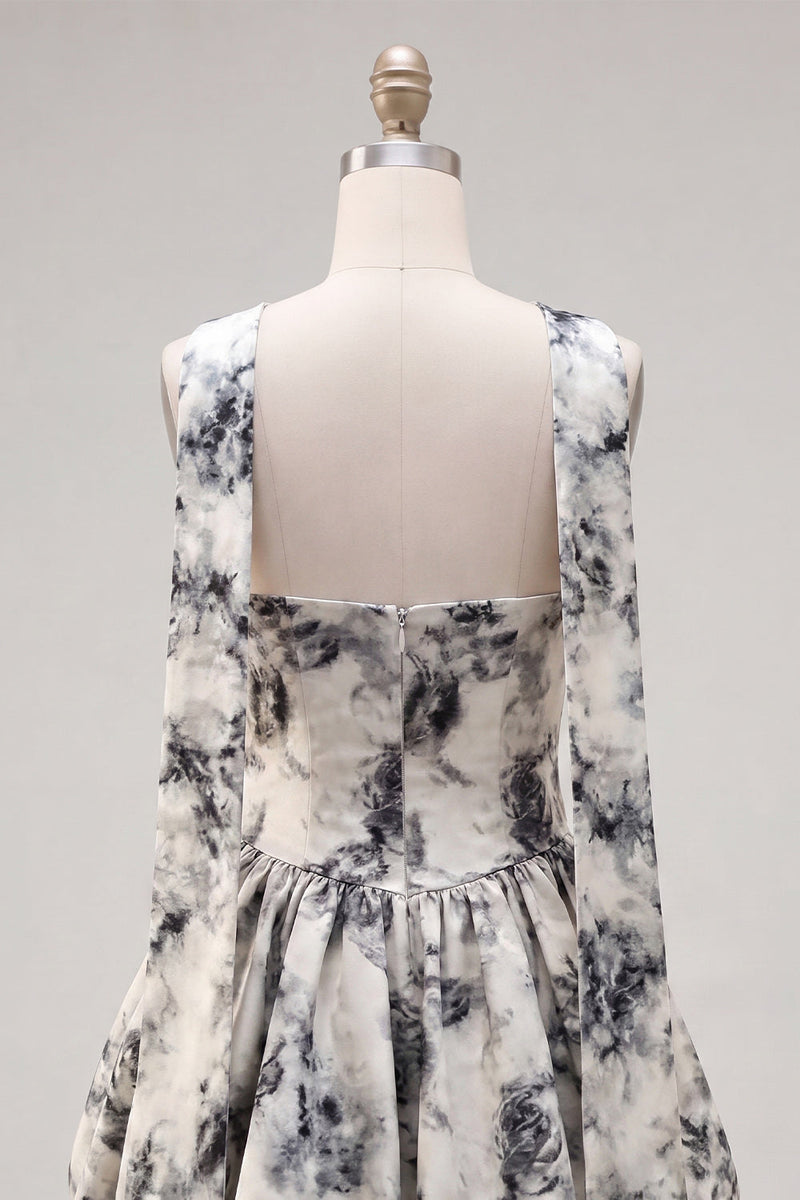 Load image into Gallery viewer, White Black Flower Strapless A Line Keyhole Short Homecoming Dress