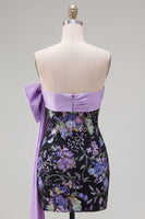 Load image into Gallery viewer, Sparkly Black Floral Strapless Sequin Tight Short Homecoming Dress with Bow