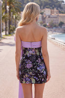 Load image into Gallery viewer, Sparkly Black Floral Strapless Sequin Tight Short Homecoming Dress with Bow