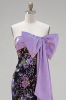 Load image into Gallery viewer, Sparkly Black Floral Strapless Sequin Tight Short Homecoming Dress with Bow