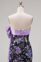 Load image into Gallery viewer, Sparkly Black Floral Strapless Sequin Tight Short Homecoming Dress with Bow
