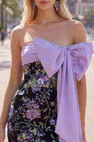 Load image into Gallery viewer, Sparkly Black Floral Strapless Sequin Tight Short Homecoming Dress with Bow