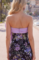 Load image into Gallery viewer, Sparkly Black Floral Strapless Sequin Tight Short Homecoming Dress with Bow