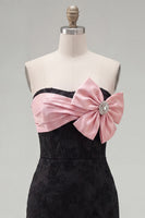 Load image into Gallery viewer, Black Pink Floral Strapless Beaded Tight Short Corset Homecoming Dress with Bow