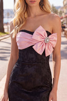 Load image into Gallery viewer, Black Pink Floral Strapless Beaded Tight Short Corset Homecoming Dress with Bow