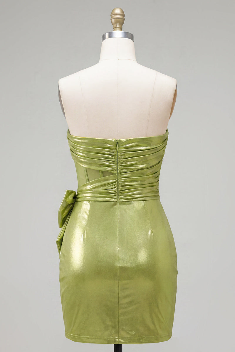 Load image into Gallery viewer, Green Corset Ruched Strapless Short Tight Homecoming Dress with 3D Flowers