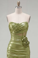 Load image into Gallery viewer, Green Corset Ruched Strapless Short Tight Homecoming Dress with 3D Flowers