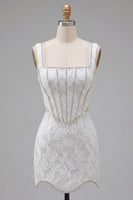 Load image into Gallery viewer, Floral White Square Neck Cut Out Corset Tight Short Homecoming Dress