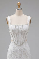 Load image into Gallery viewer, Floral White Square Neck Cut Out Corset Tight Short Homecoming Dress