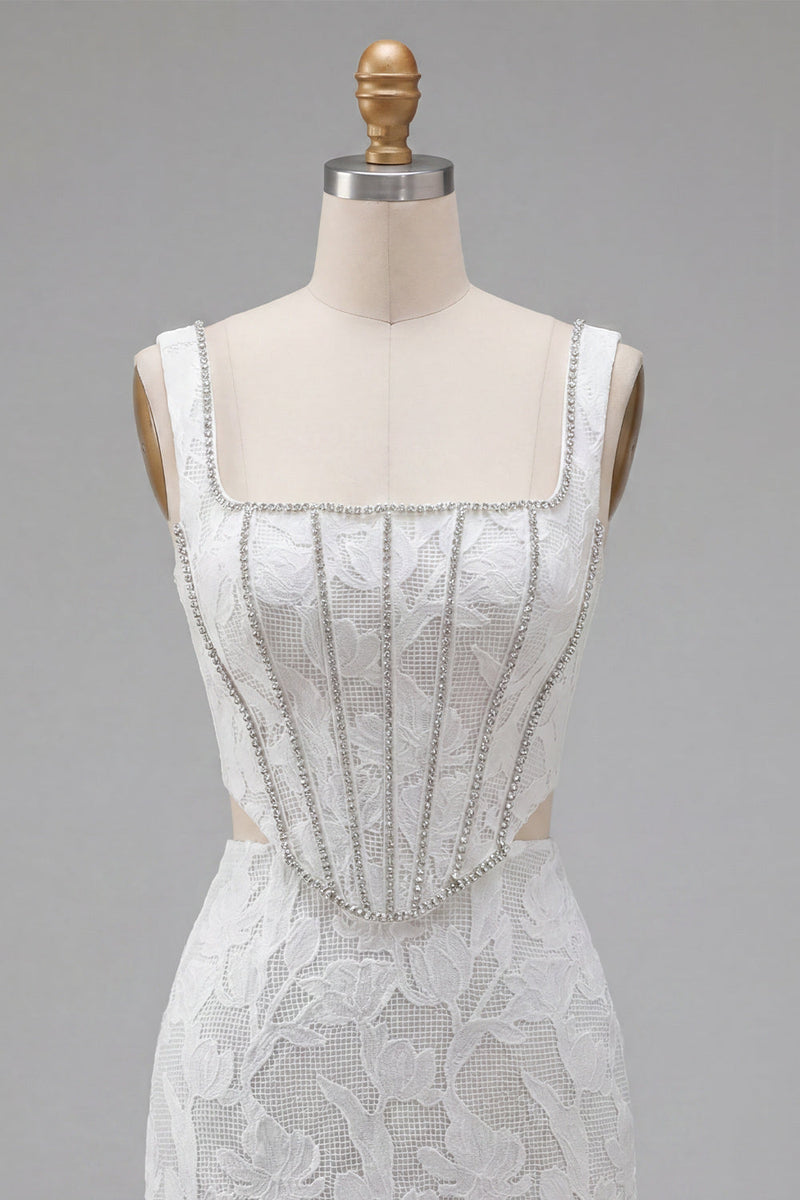 Load image into Gallery viewer, Floral White Square Neck Cut Out Corset Tight Short Homecoming Dress