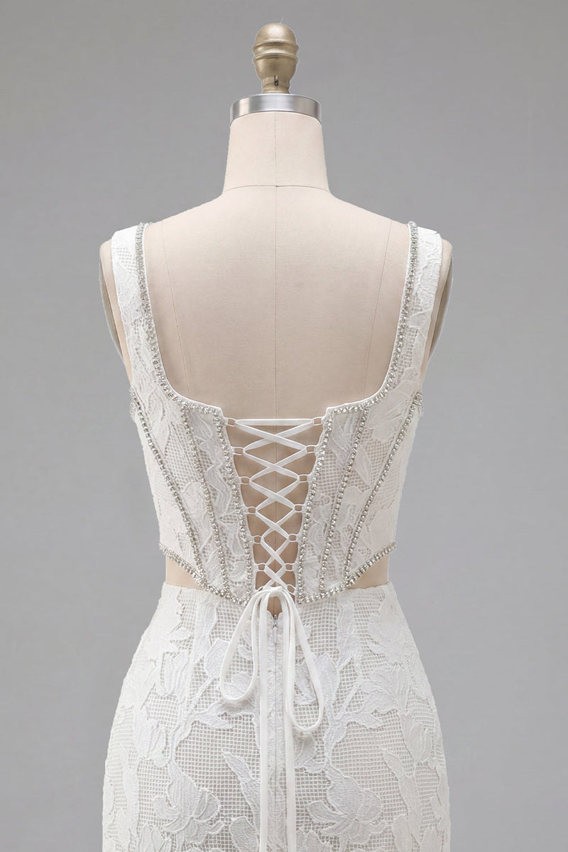 Load image into Gallery viewer, Floral White Square Neck Cut Out Corset Tight Short Homecoming Dress