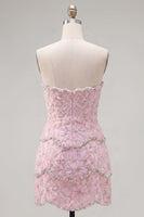 Load image into Gallery viewer, Sparkly Pink Floral Tight Strapless Short Homecoming Dress with Pearls