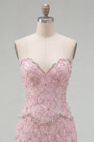 Load image into Gallery viewer, Sparkly Pink Floral Tight Strapless Short Homecoming Dress with Pearls