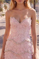 Load image into Gallery viewer, Sparkly Pink Floral Tight Strapless Short Homecoming Dress with Pearls