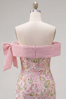 Load image into Gallery viewer, Sparkly Floral Pink Tight Beaded Short Homecoming Dress with Bow