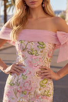 Load image into Gallery viewer, Sparkly Floral Pink Tight Beaded Short Homecoming Dress with Bow