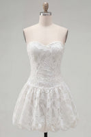 Load image into Gallery viewer, White A Line Strapless Floral Short Homecoming Dress