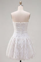 Load image into Gallery viewer, White A Line Strapless Floral Short Homecoming Dress