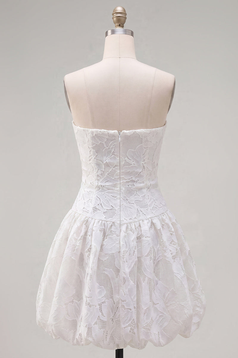 Load image into Gallery viewer, White A Line Strapless Floral Short Homecoming Dress