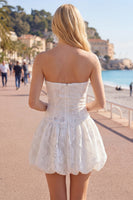 Load image into Gallery viewer, White A Line Strapless Floral Short Homecoming Dress
