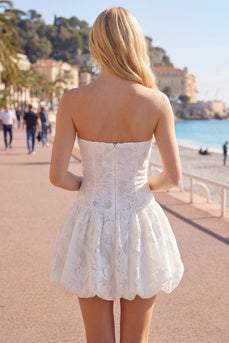 White A Line Strapless Floral Short Homecoming Dress