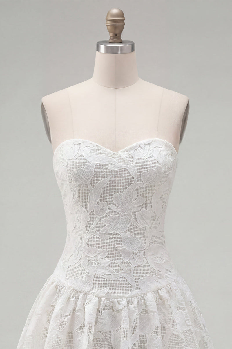 Load image into Gallery viewer, White A Line Strapless Floral Short Homecoming Dress