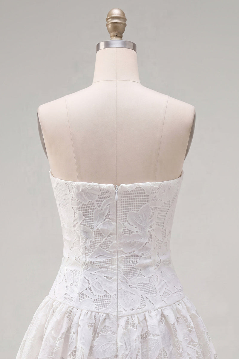 Load image into Gallery viewer, White A Line Strapless Floral Short Homecoming Dress
